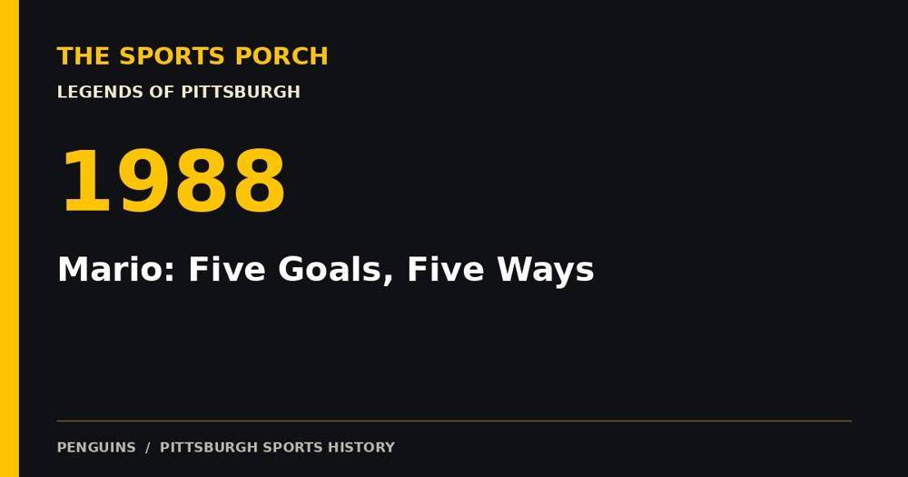 Mario: Five Goals, Five Ways — 1988 Pittsburgh sports history editorial artwork